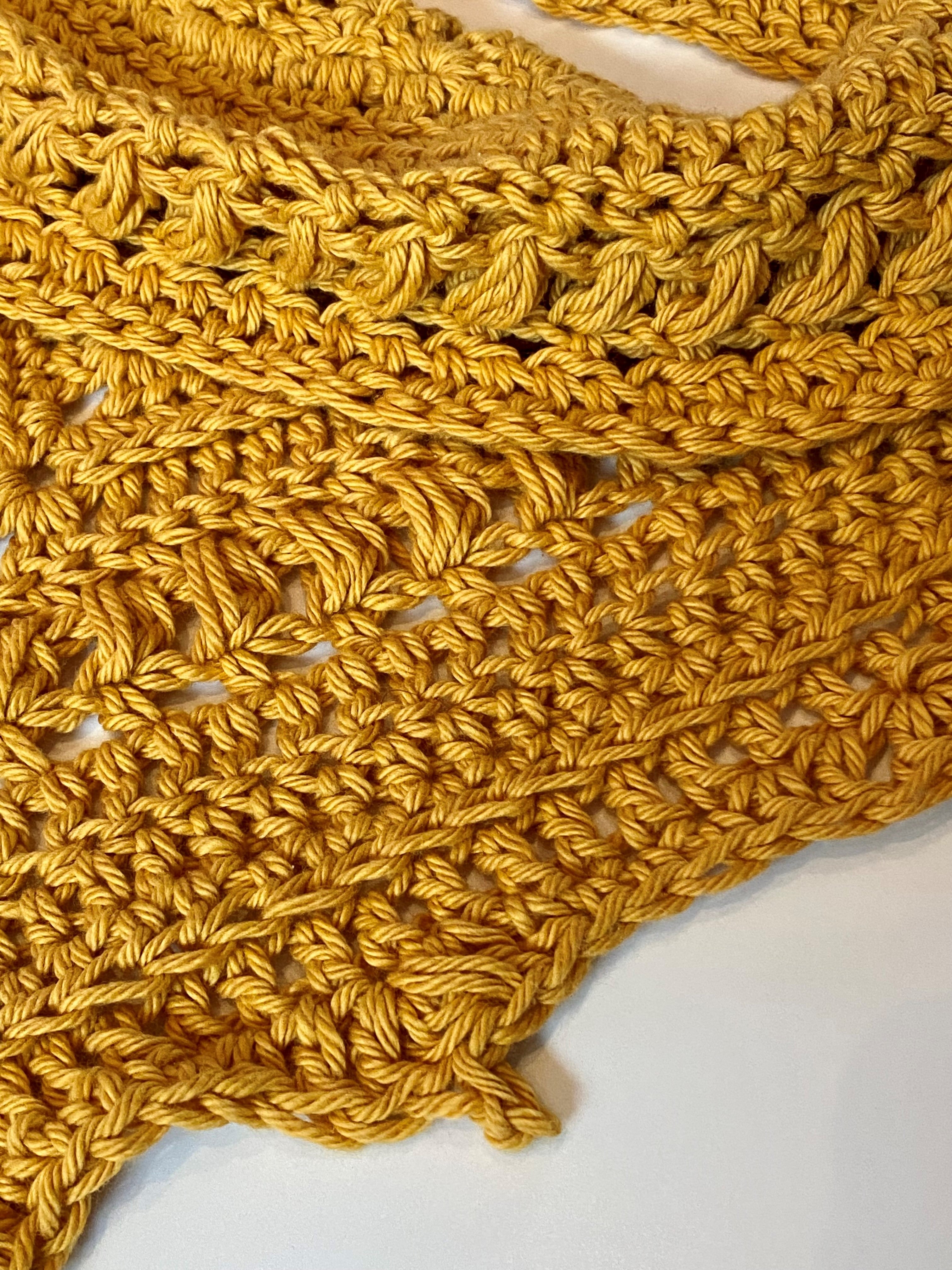 Crochet fall color gold triangular shawl cowl.