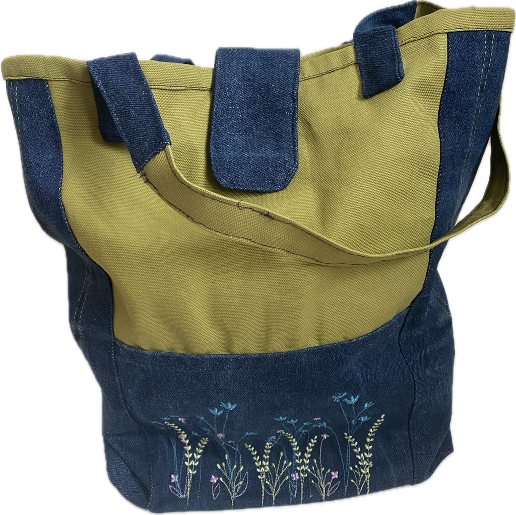 FLOWER JEANS OPEN TOP HANDBAG