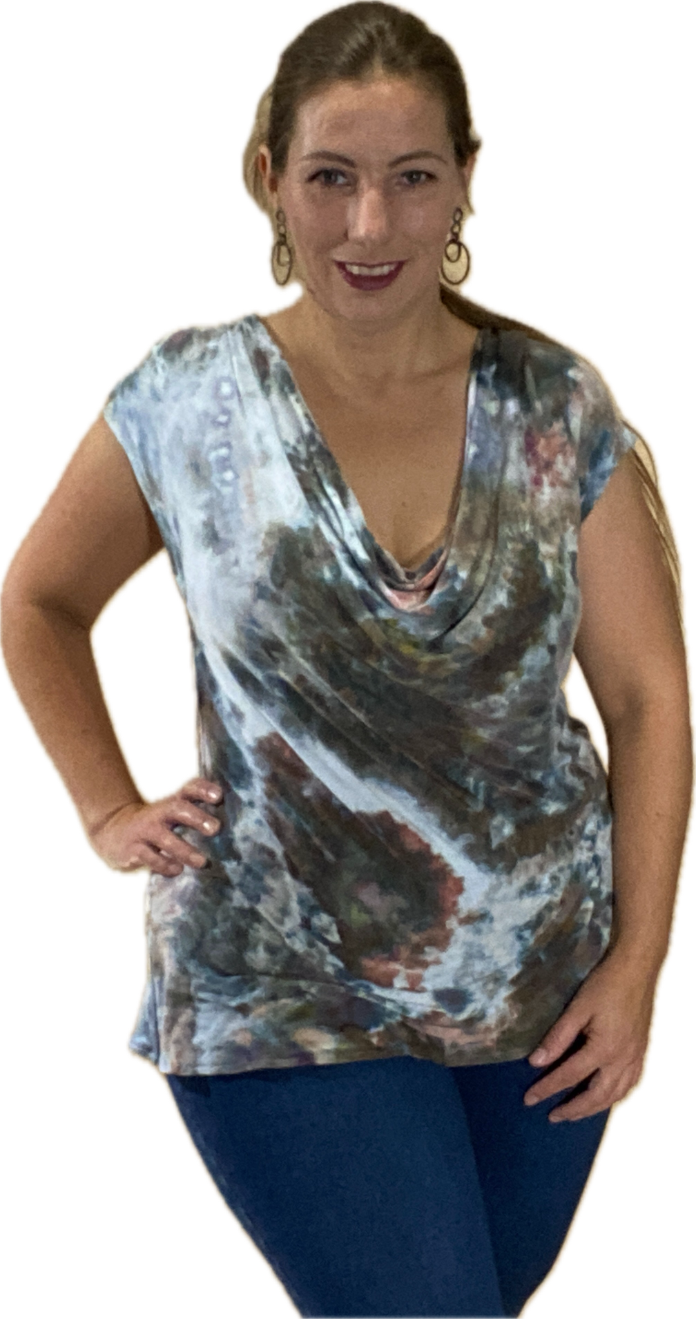 WOMEN'S CREPE COWL NECK SLEEVELESS STRETCHY BLOUSE TANK TOP