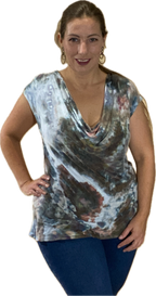 WOMEN'S CREPE COWL NECK SLEEVELESS STRETCHY BLOUSE TANK TOP