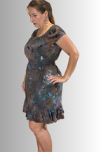 SHORT PUFF-SLEEVE SMOCKED 100% RAYON DRESS