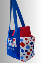 PATRIOTIC BUBBLE RED WHITE BLUE COTTON OPEN TOP HANDBAG