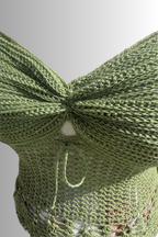 Sage Green Ruched Tie-Front Top