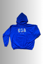 PATRIOTIC ADULT HOODED SWEATSHIRT BLUE BUBBLE COLLECTION USA