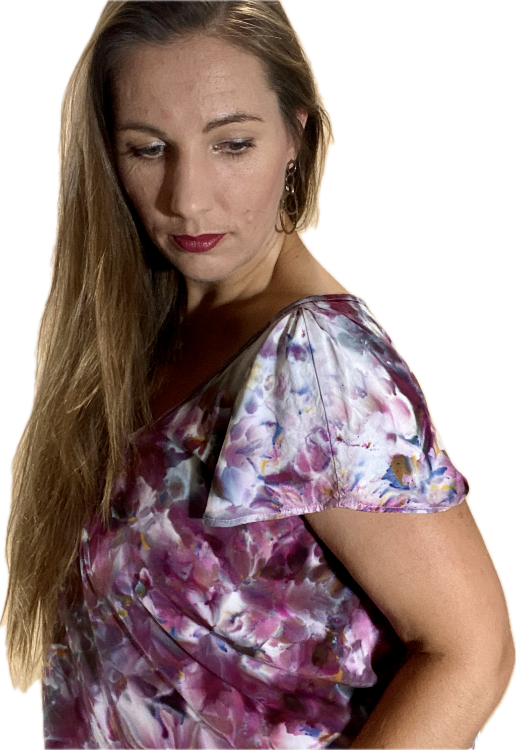 FLUTTER-SLEEVE V-NECK BLOUSE