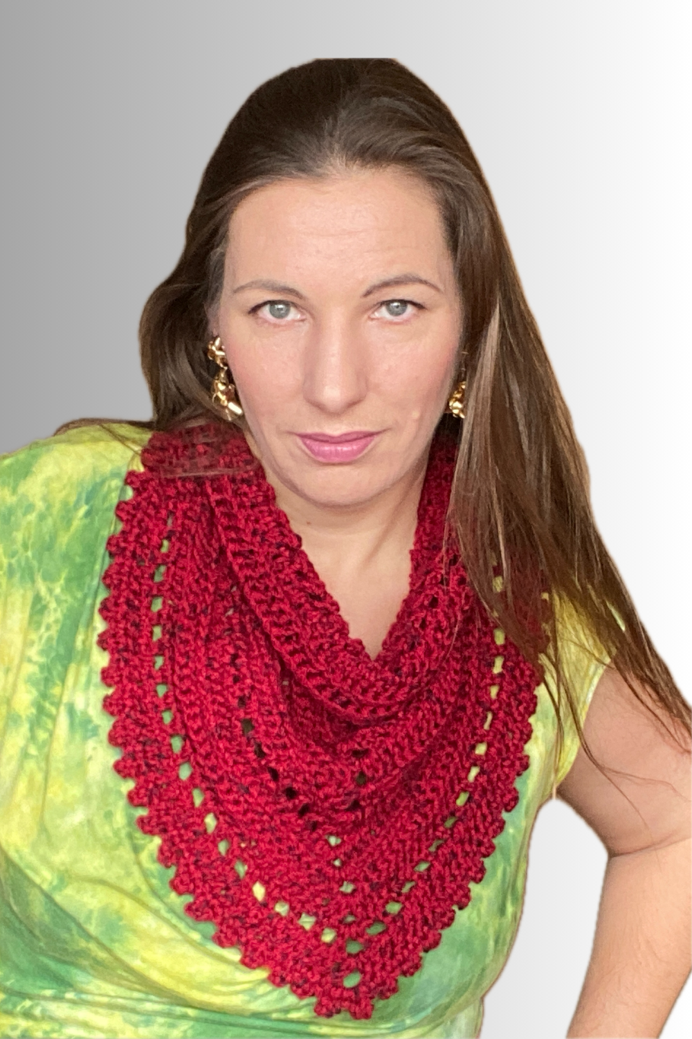 RED TWEED HOLIDAY CROCHET COWL