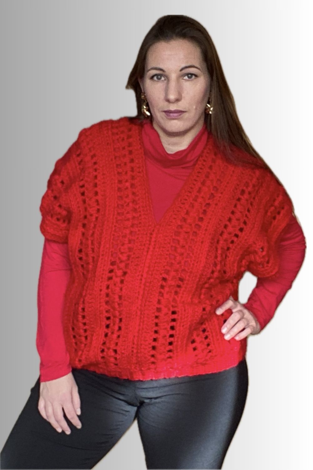 RED V- NECK OVERSIZED VEST