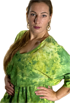 SHORT SLEEVE V NECK GATHERED ELASTIC WAIST 100%RAYON BLOUSON MIDI DRESS