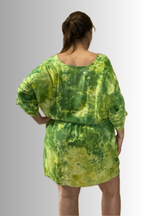 SHORT SLEEVE V NECK GATHERED ELASTIC WAIST 100%RAYON BLOUSON MIDI DRESS