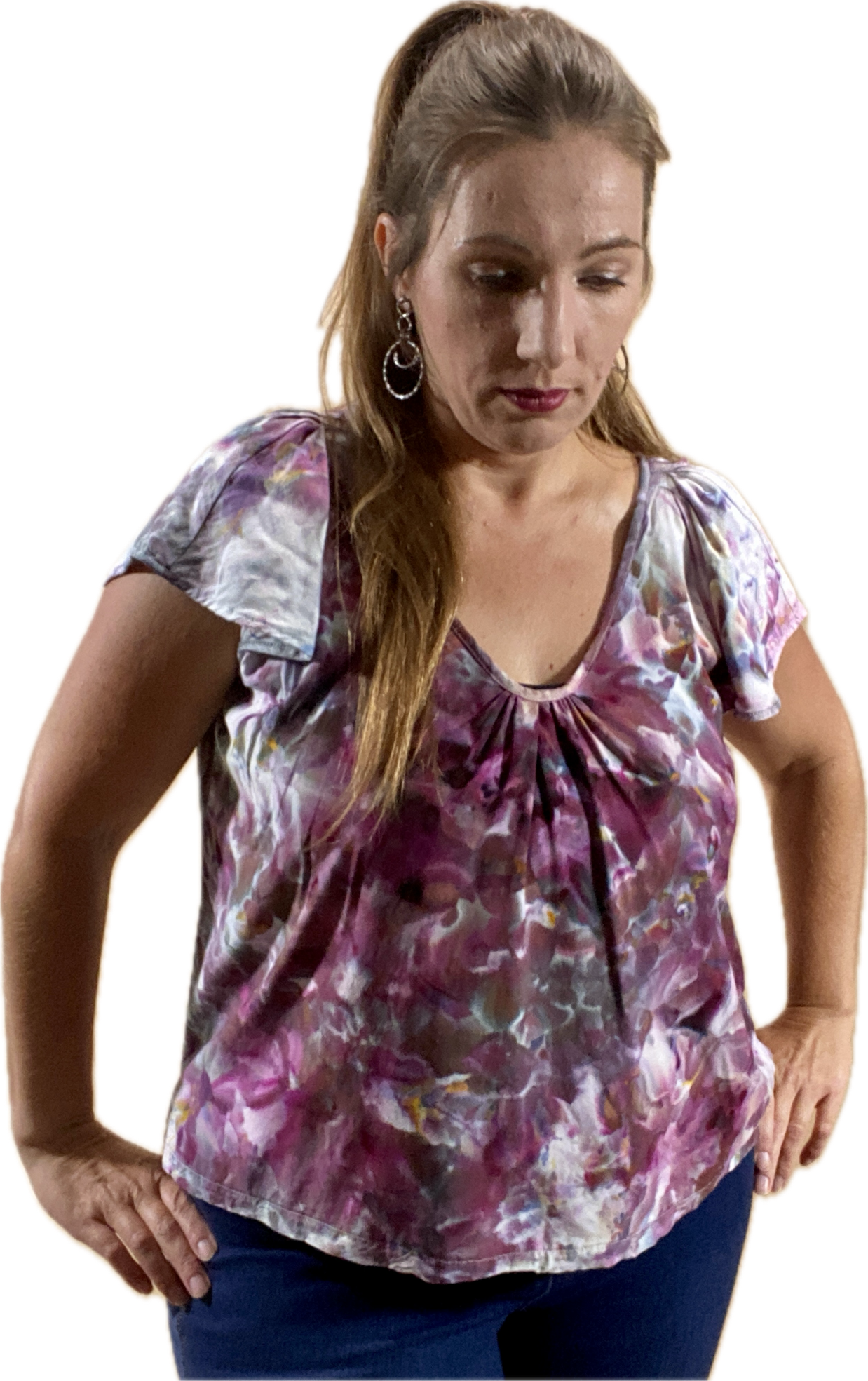 FLUTTER-SLEEVE V-NECK BLOUSE