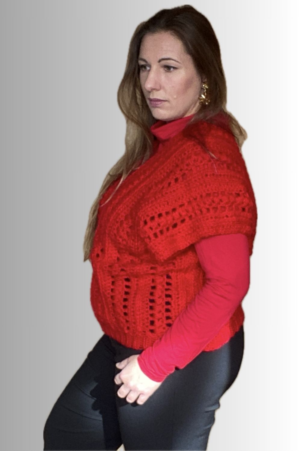 RED V- NECK OVERSIZED VEST