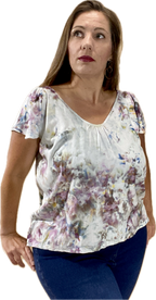 FLUTTER-SLEEVE V-NECK BLOUSE