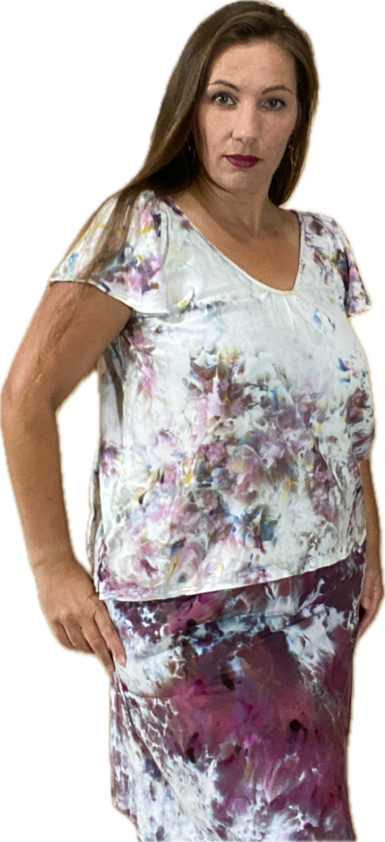 FLUTTER-SLEEVE V-NECK BLOUSE