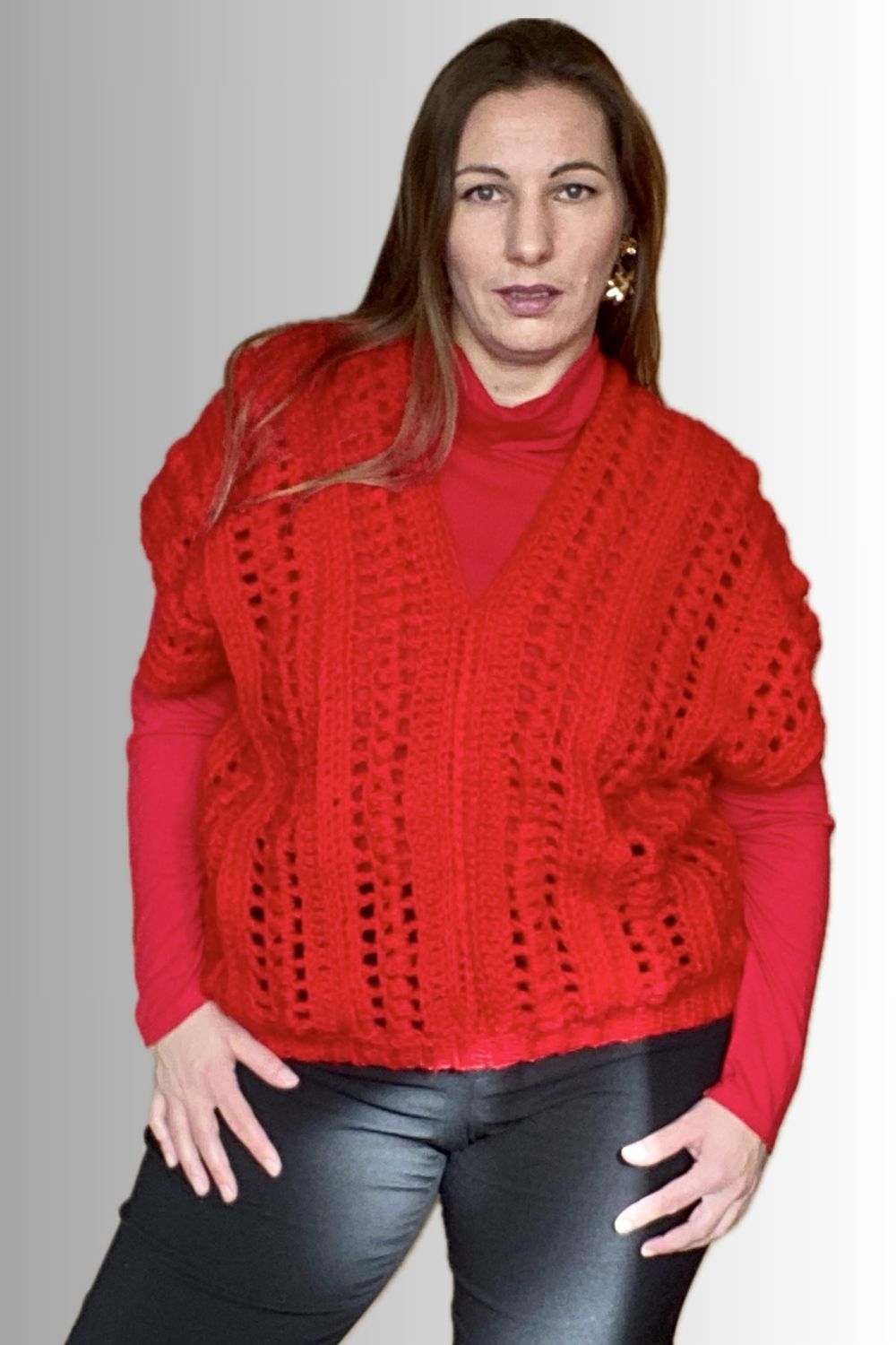 RED V- NECK OVERSIZED VEST