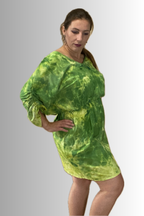 SHORT SLEEVE V NECK GATHERED ELASTIC WAIST 100%RAYON BLOUSON MIDI DRESS