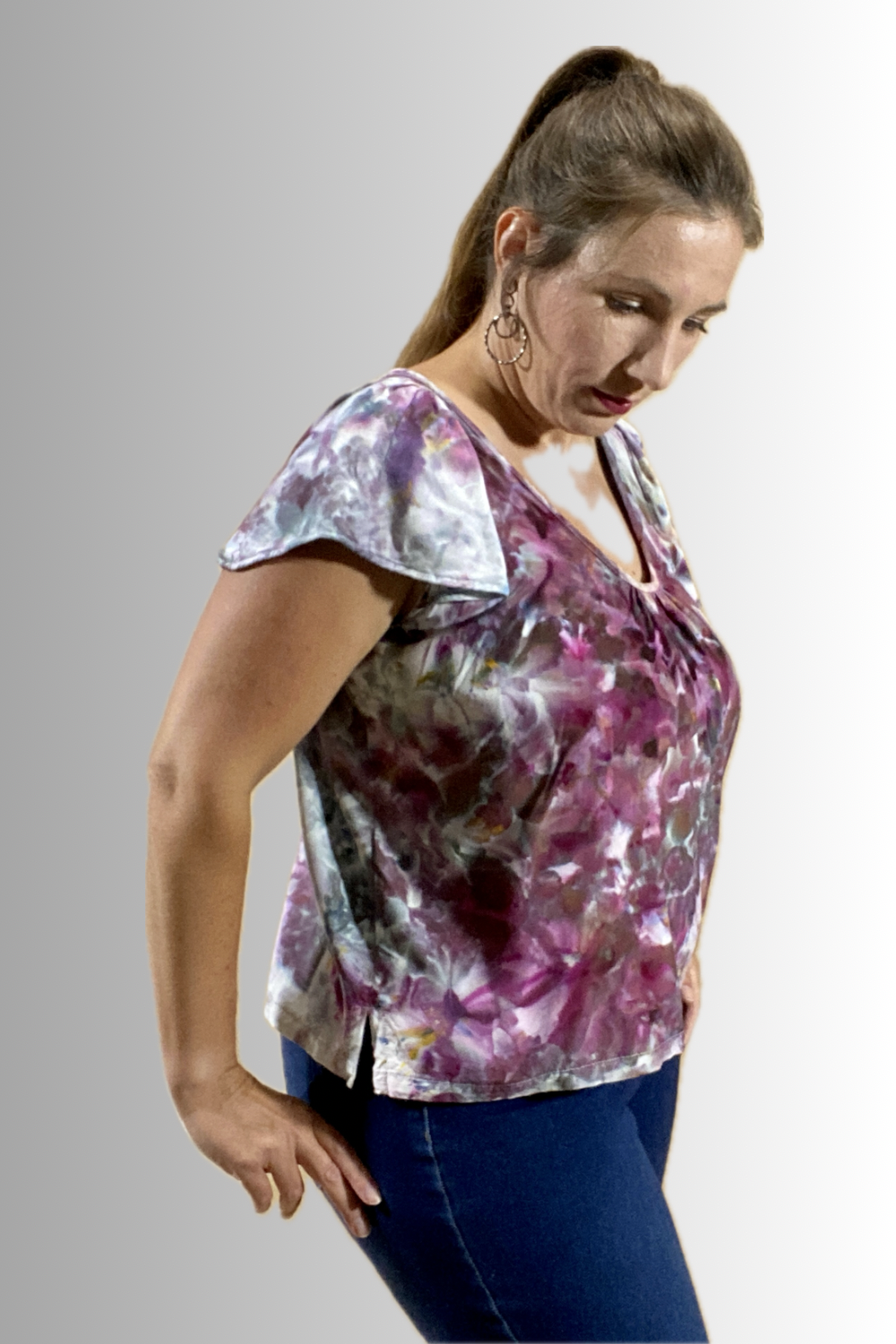 FLUTTER-SLEEVE V-NECK BLOUSE