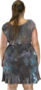 SHORT PUFF-SLEEVE SMOCKED 100% RAYON DRESS