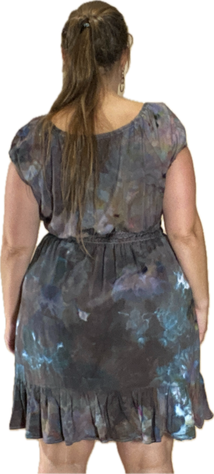 SHORT PUFF-SLEEVE SMOCKED 100% RAYON DRESS