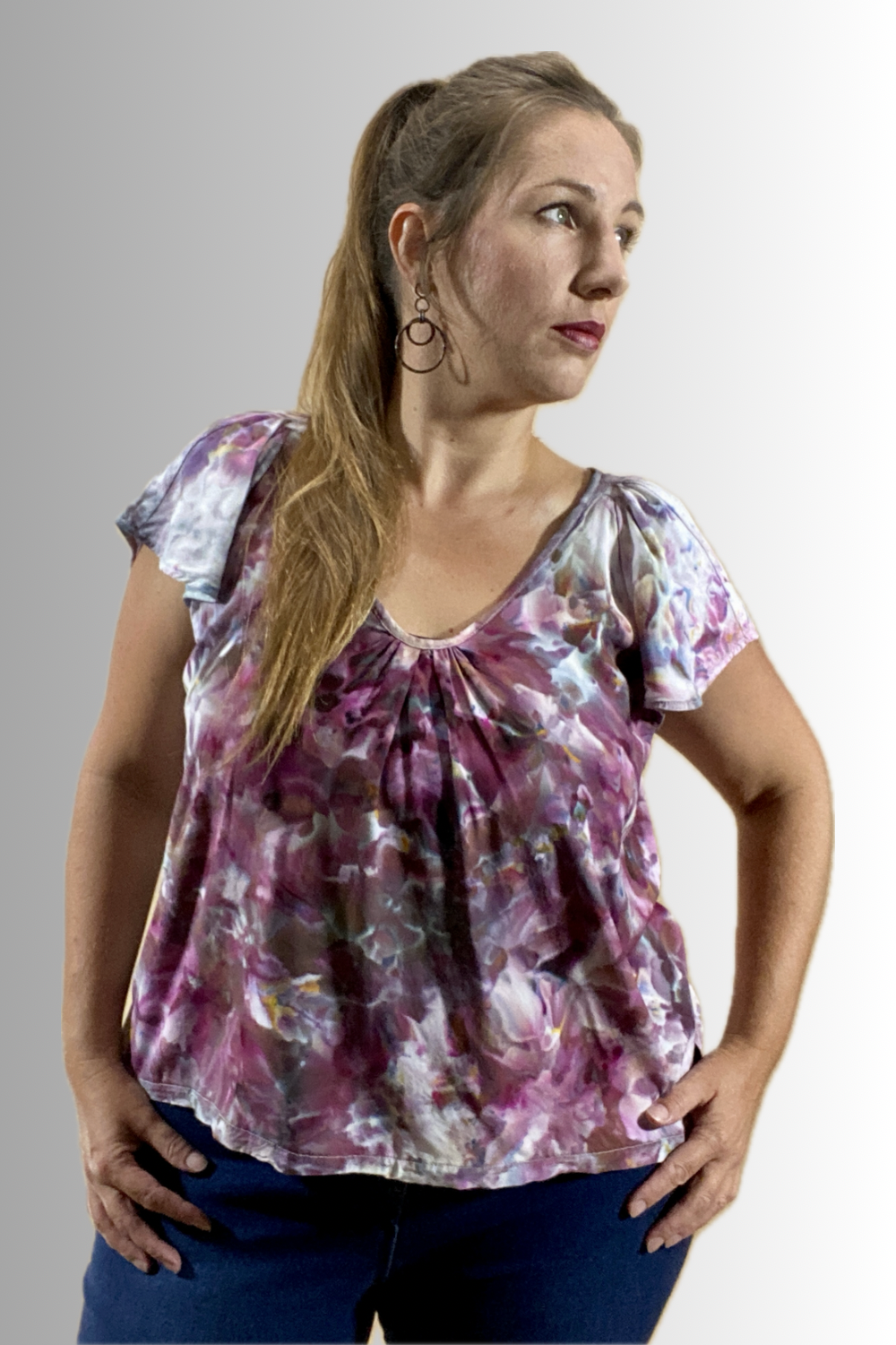 FLUTTER-SLEEVE V-NECK BLOUSE