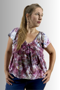 FLUTTER-SLEEVE V-NECK BLOUSE