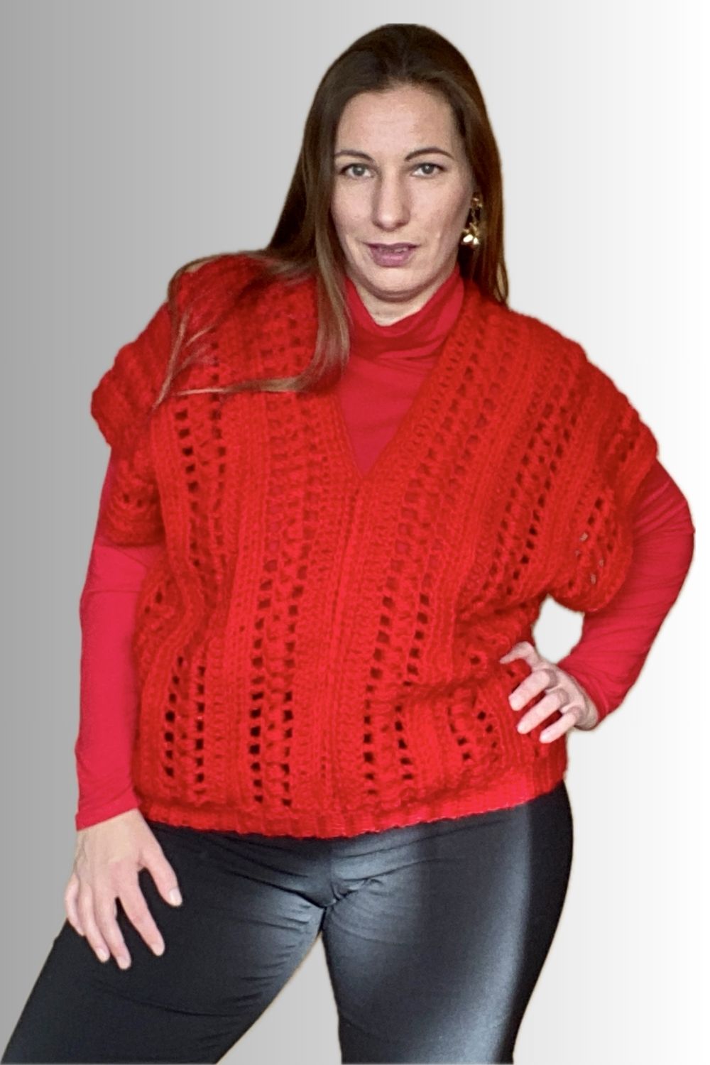 RED V- NECK OVERSIZED VEST