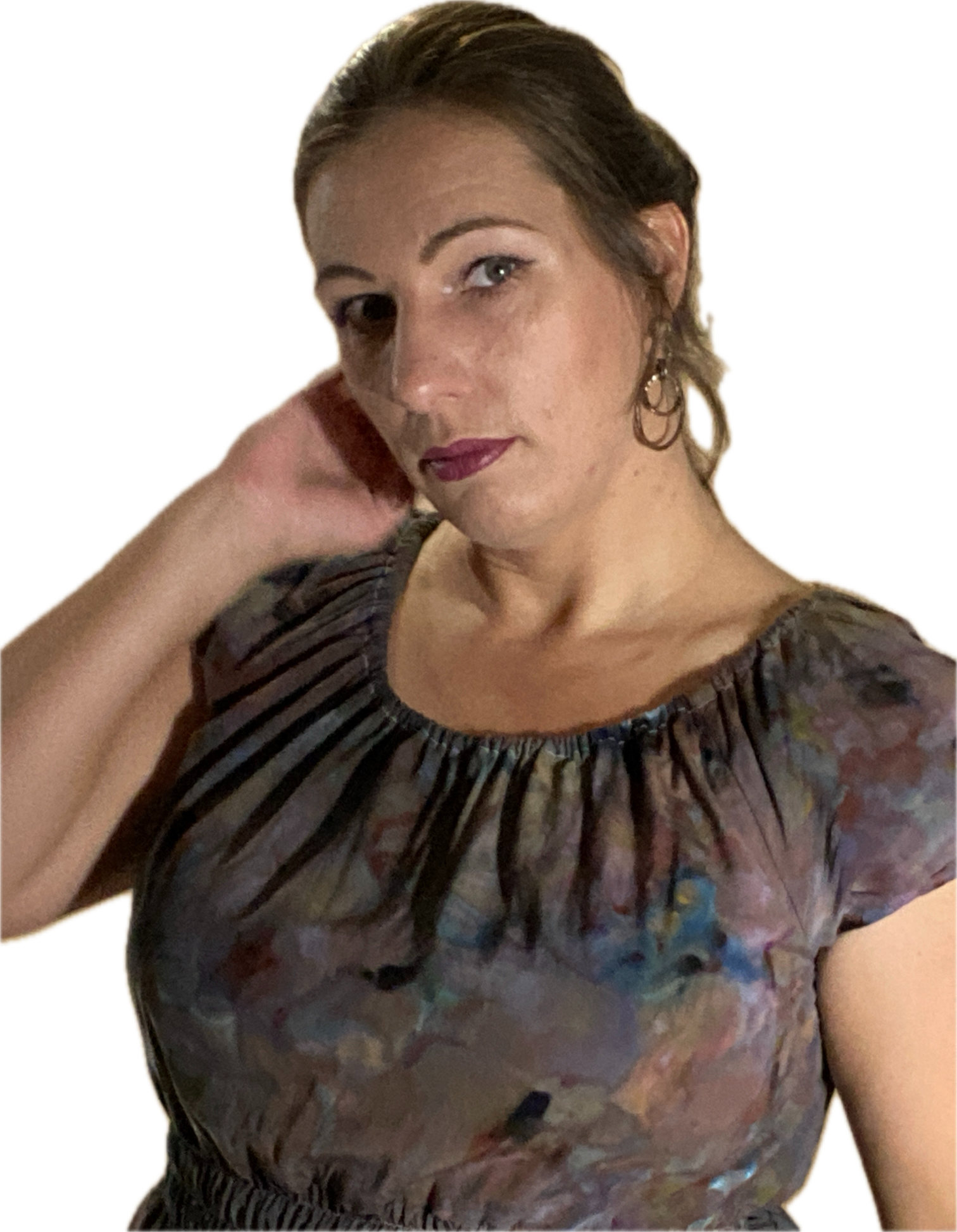 SHORT PUFF-SLEEVE SMOCKED 100% RAYON DRESS