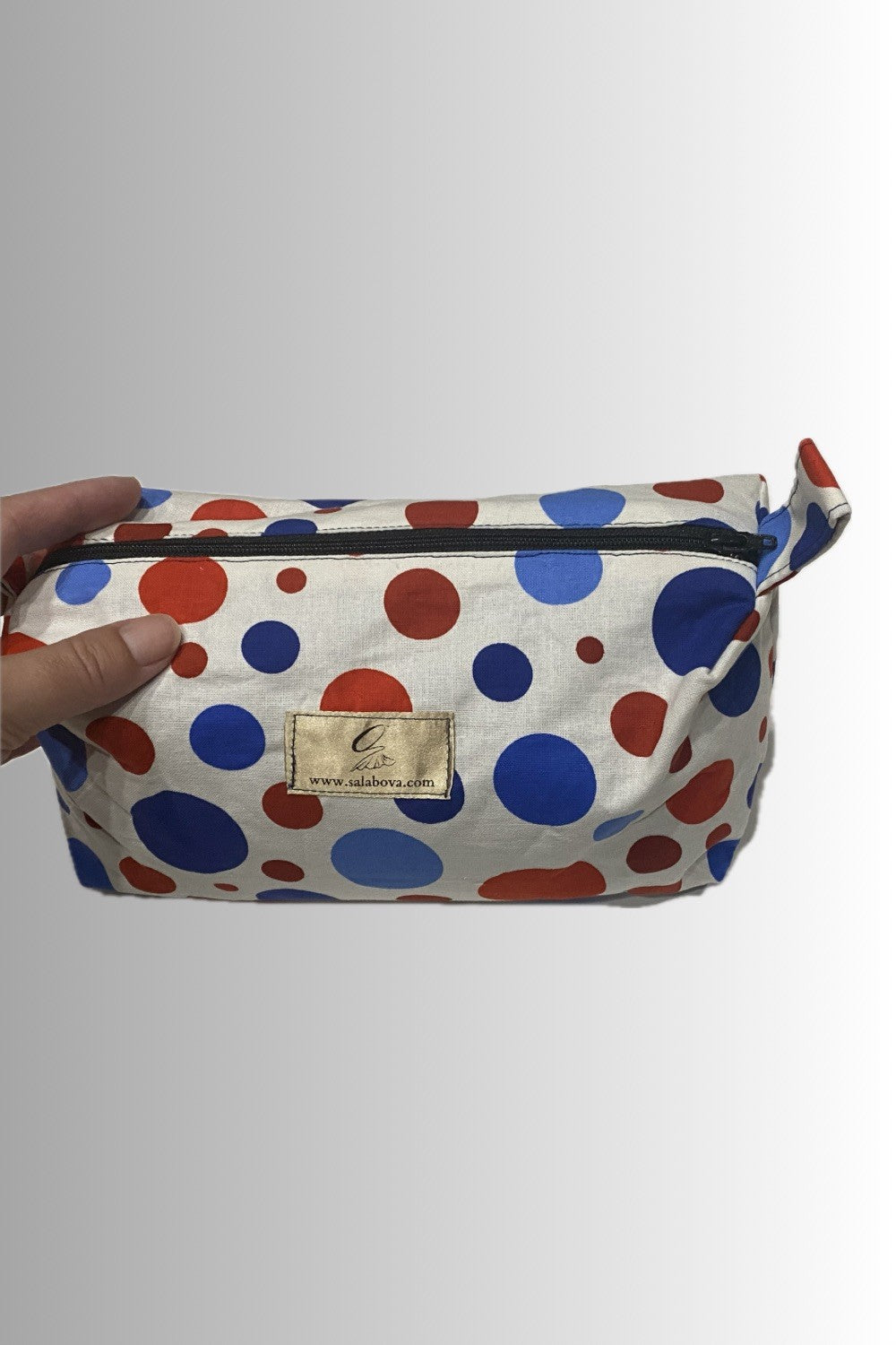 ZIPPERED MAKE-UP POUCH RED, WHITE, BLUE BUBBLE