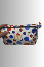 ZIPPERED MAKE-UP POUCH RED, WHITE, BLUE BUBBLE