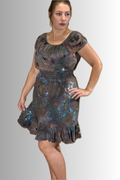 SHORT PUFF-SLEEVE SMOCKED 100% RAYON DRESS