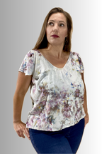 FLUTTER-SLEEVE V-NECK BLOUSE