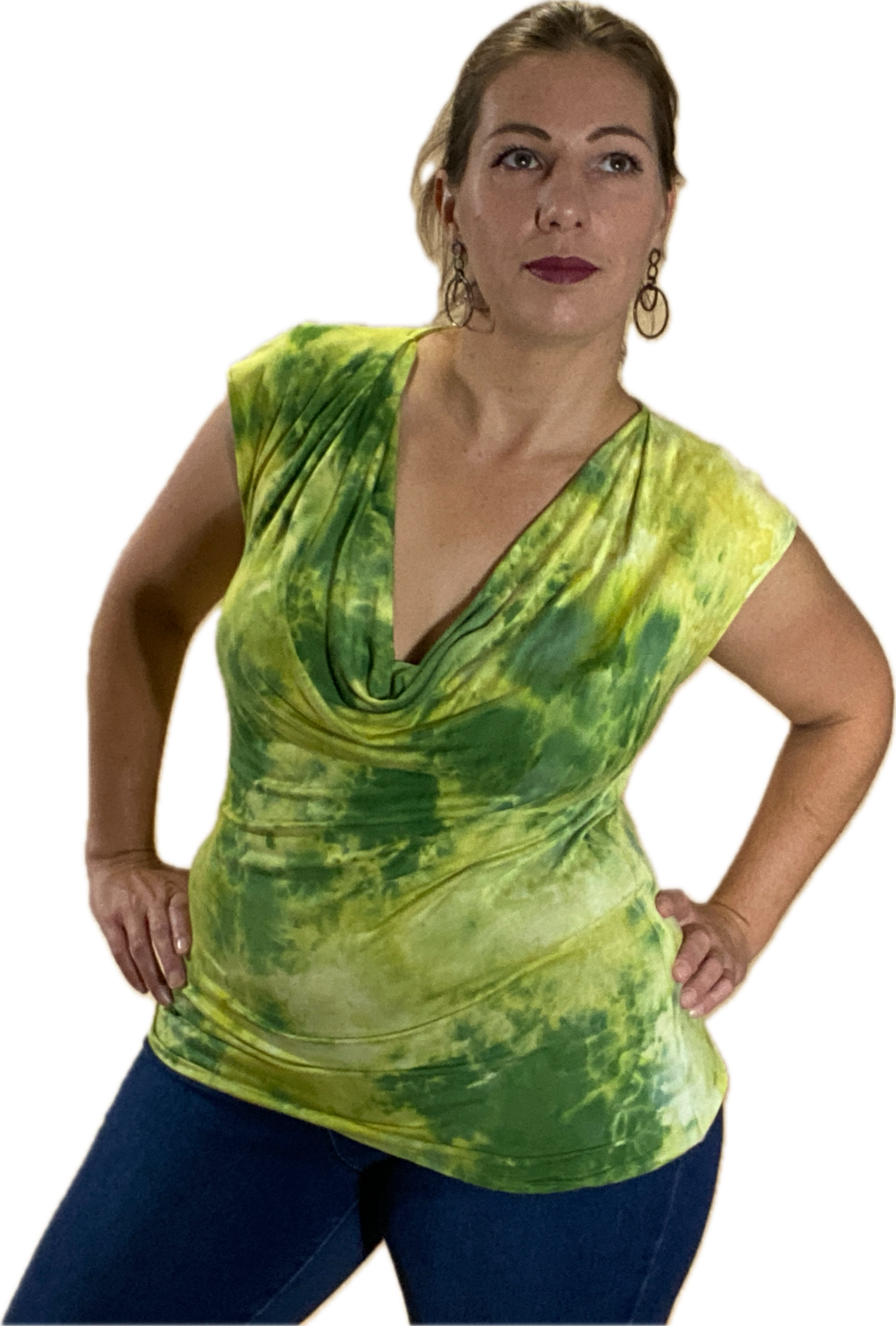 WOMEN'S CREPE COWL NECK SLEEVELESS STRETCHY BLOUSE TANK TOP