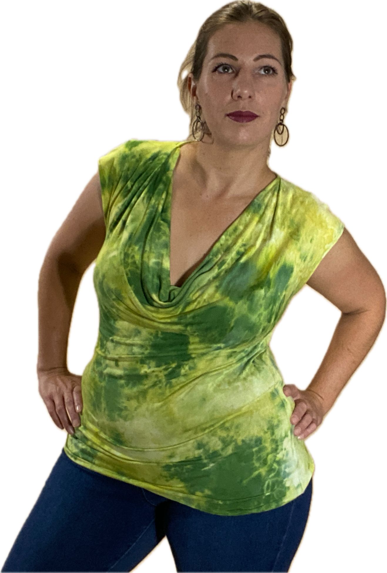 WOMEN'S CREPE COWL NECK SLEEVELESS STRETCHY BLOUSE TANK TOP