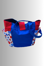PATRIOTIC BUBBLE RED WHITE BLUE COTTON OPEN TOP HANDBAG