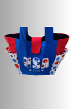PATRIOTIC BUBBLE RED WHITE BLUE COTTON OPEN TOP HANDBAG