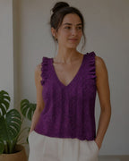 Ruffle Shoulder Knit Tank in Boysenberry