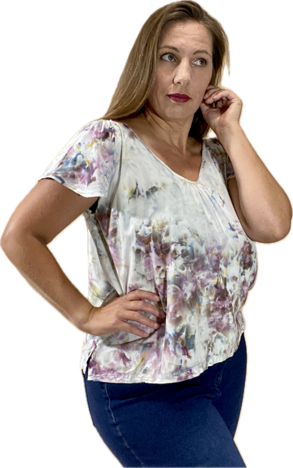 FLUTTER-SLEEVE V-NECK BLOUSE