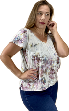 FLUTTER-SLEEVE V-NECK BLOUSE