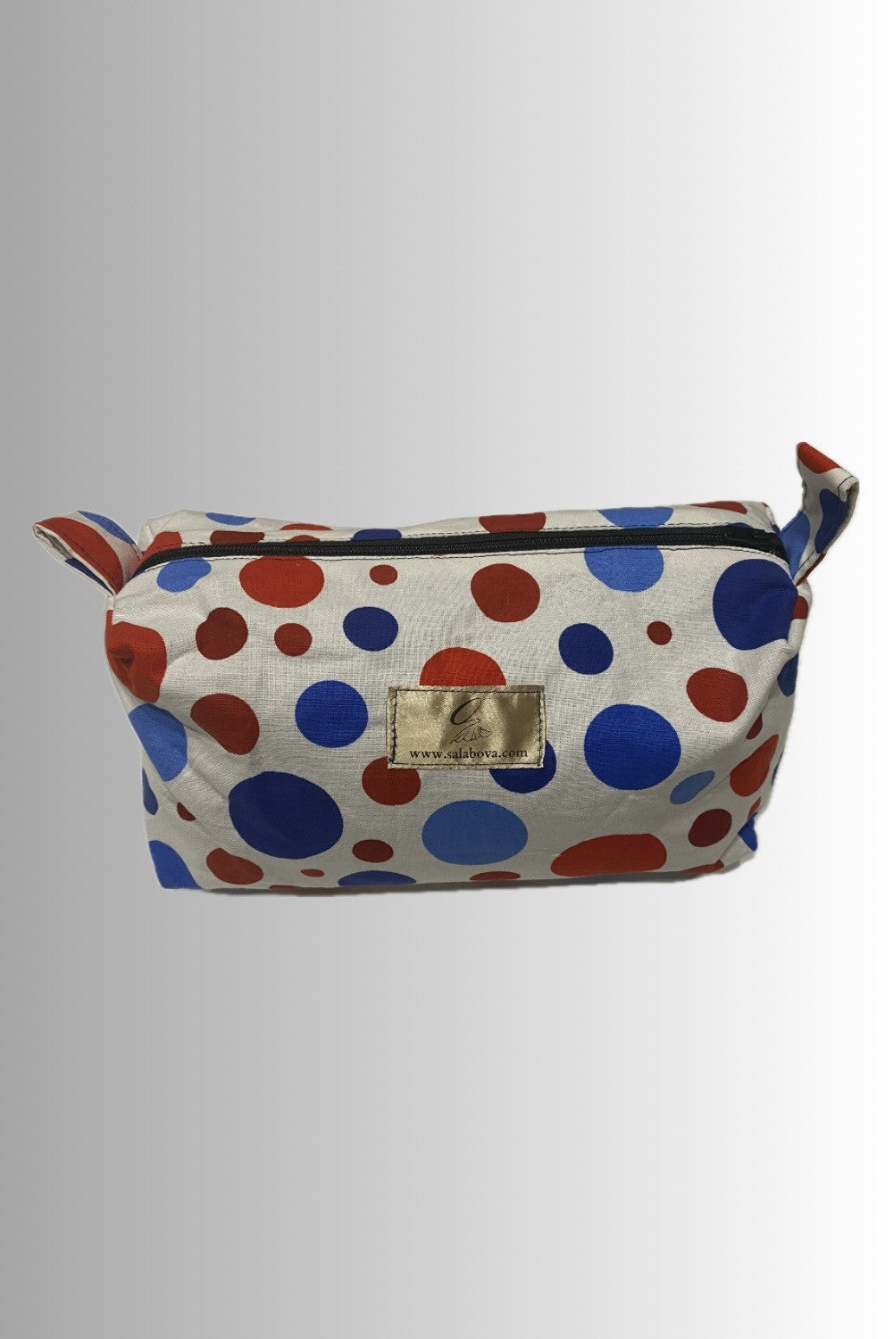 ZIPPERED MAKE-UP POUCH RED, WHITE, BLUE BUBBLE