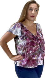 FLUTTER-SLEEVE V-NECK BLOUSE