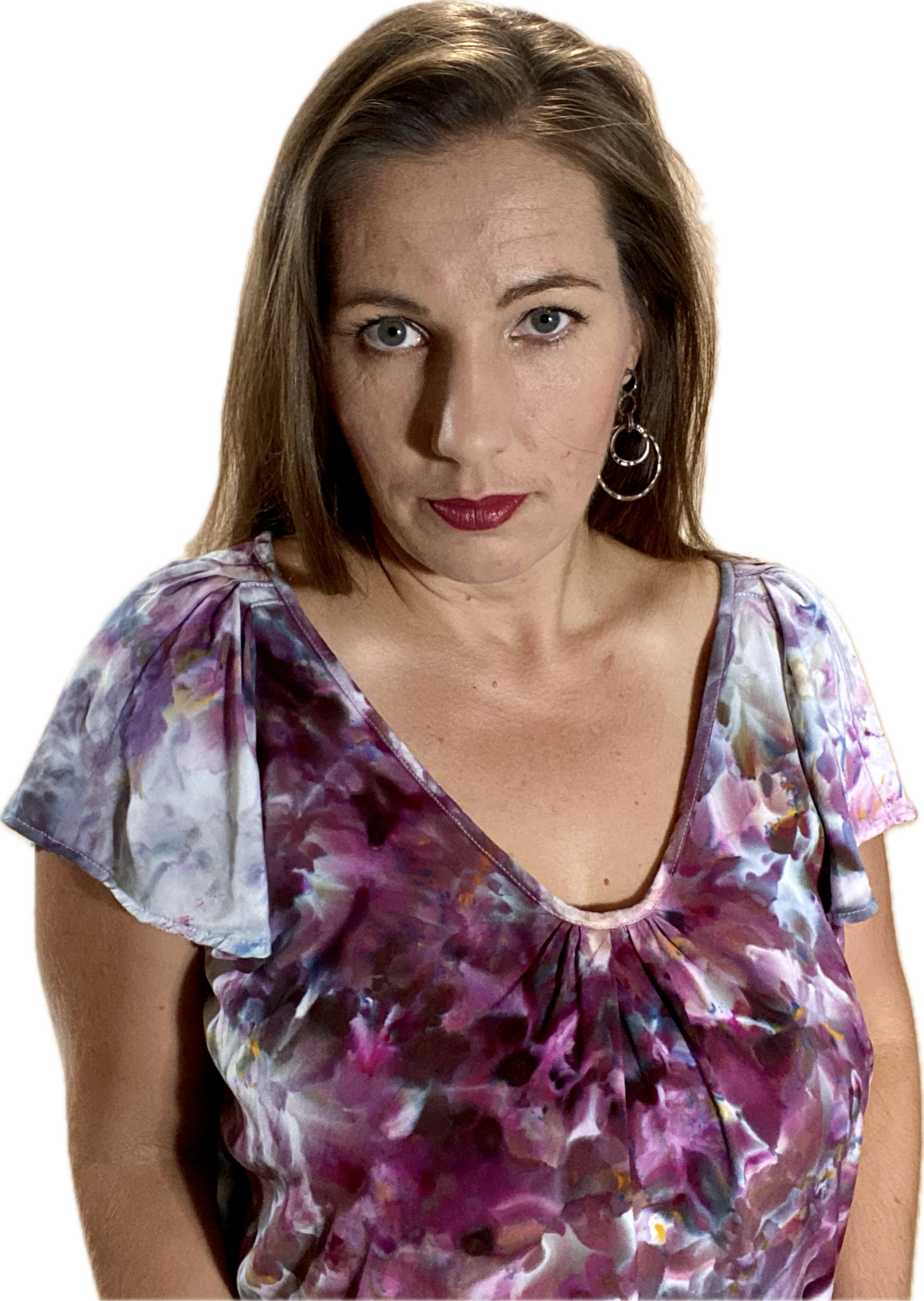 FLUTTER-SLEEVE V-NECK BLOUSE