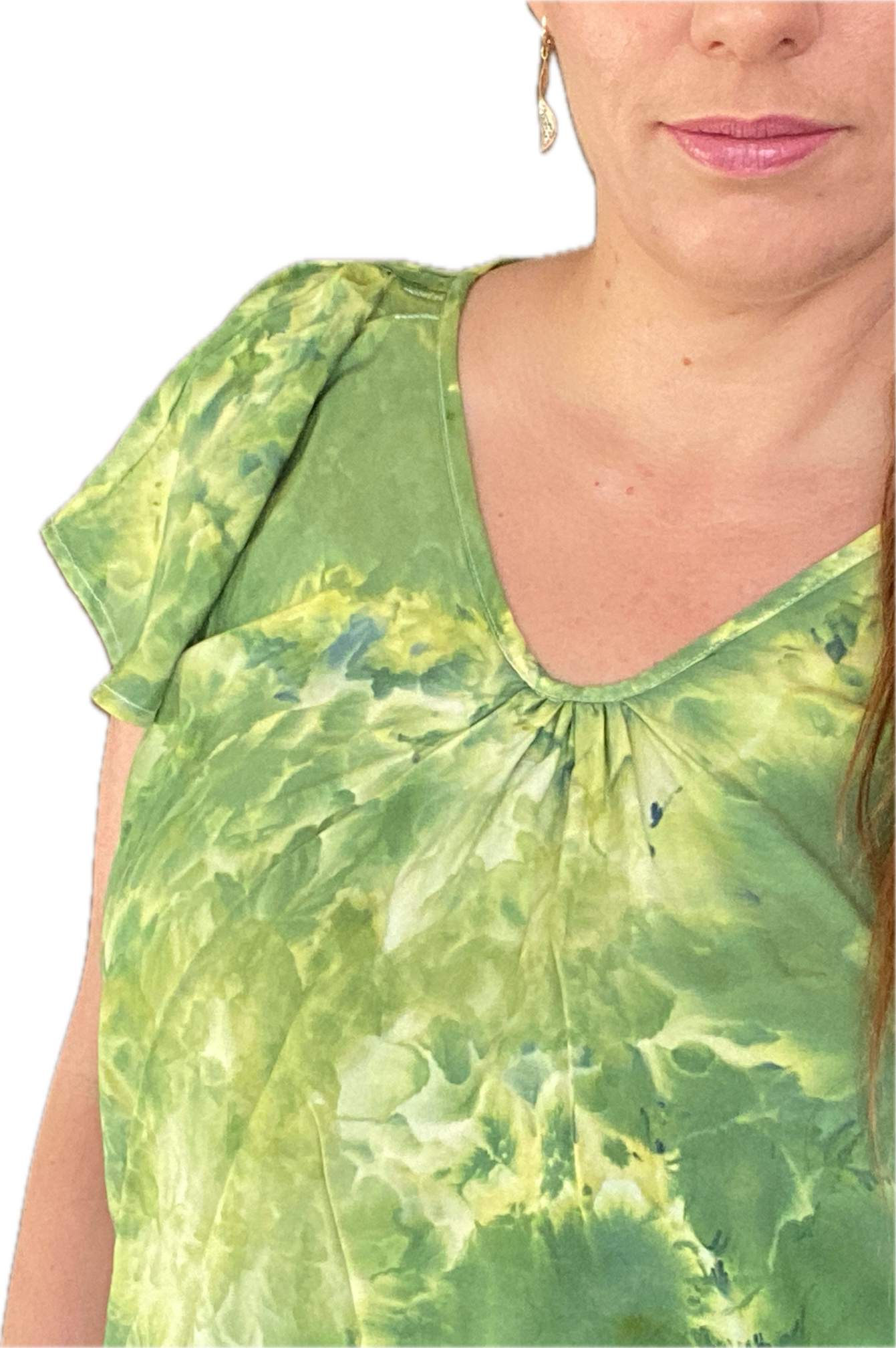 FLUTTER-SLEEVE V-NECK BLOUSE