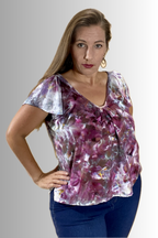 FLUTTER-SLEEVE V-NECK BLOUSE