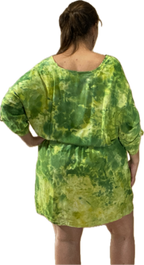 SHORT SLEEVE V NECK GATHERED ELASTIC WAIST 100%RAYON BLOUSON MIDI DRESS