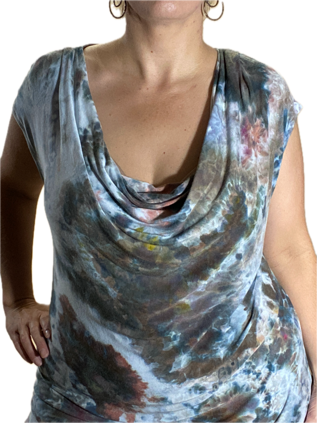 WOMEN'S CREPE COWL NECK SLEEVELESS STRETCHY BLOUSE TANK TOP