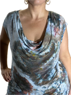 WOMEN'S CREPE COWL NECK SLEEVELESS STRETCHY BLOUSE TANK TOP