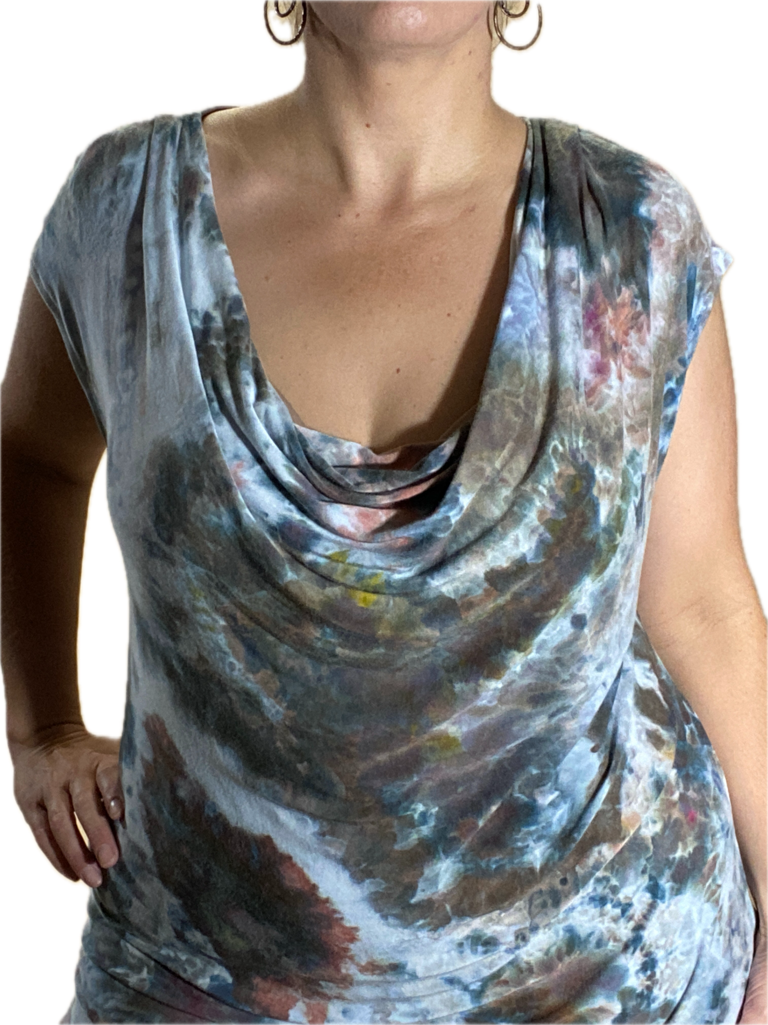 WOMEN'S CREPE COWL NECK SLEEVELESS STRETCHY BLOUSE TANK TOP