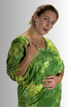 SHORT SLEEVE V NECK GATHERED ELASTIC WAIST 100%RAYON BLOUSON MIDI DRESS