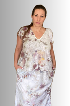 FLUTTER-SLEEVE V-NECK BLOUSE